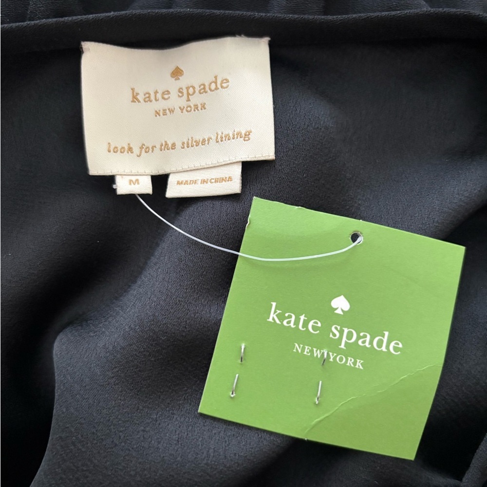 Kate Spade Rambling Rose Crepe Ruffle Fit & Flare Black Dress Medium NWT Cottage - Picture 9 of 14